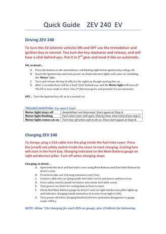 ZEV240 EV Quick Instructions